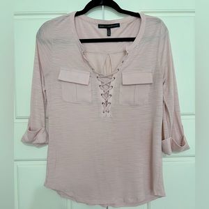 WHBM Pink Criss Cross 3/4 Sleeve Top